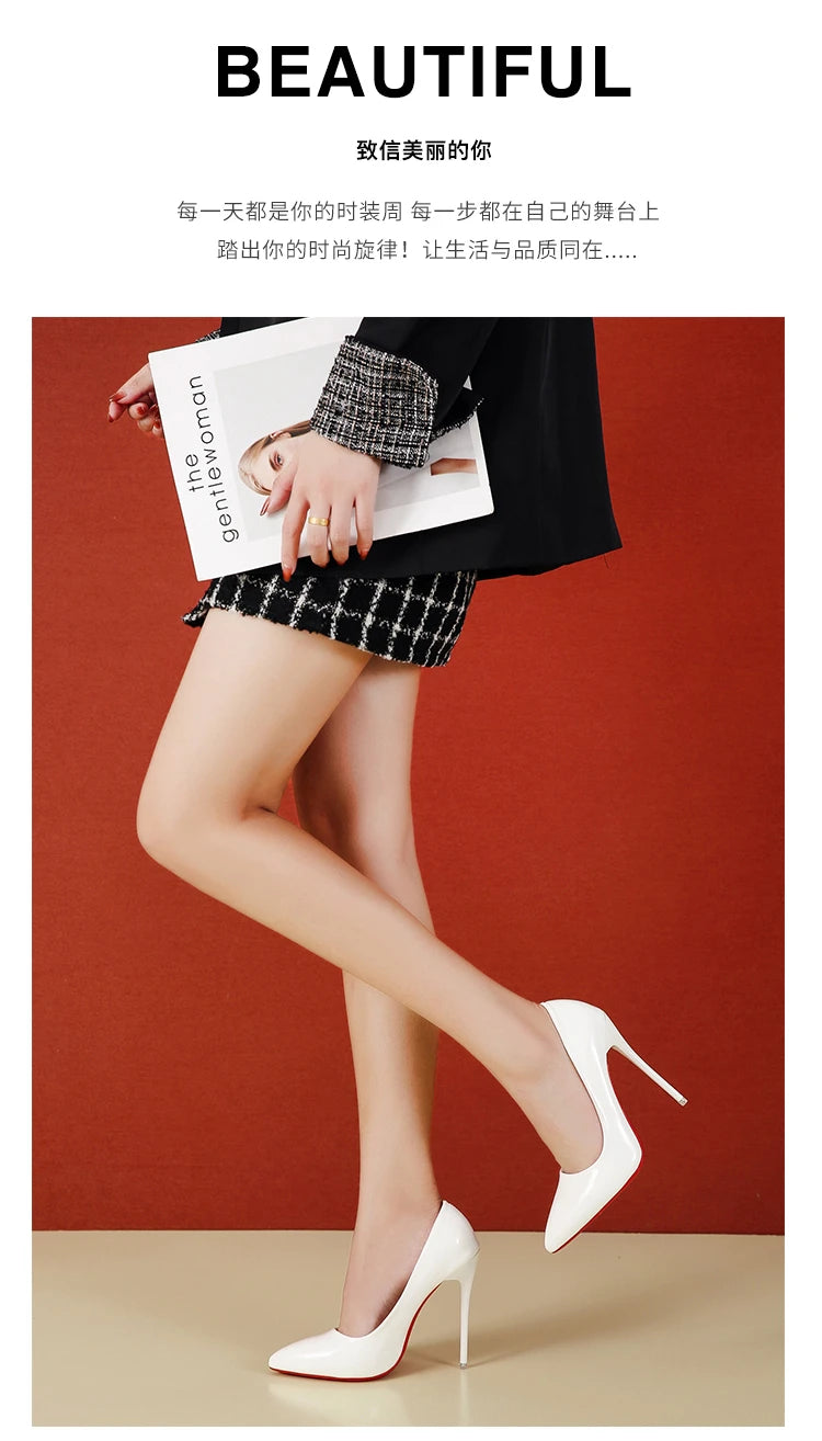 Temperament 12cm Super High Thin Heels Shoes Women Pumps Pointed Toe Colorful Patent Leather Stiletto Wedding Shoe Size 45