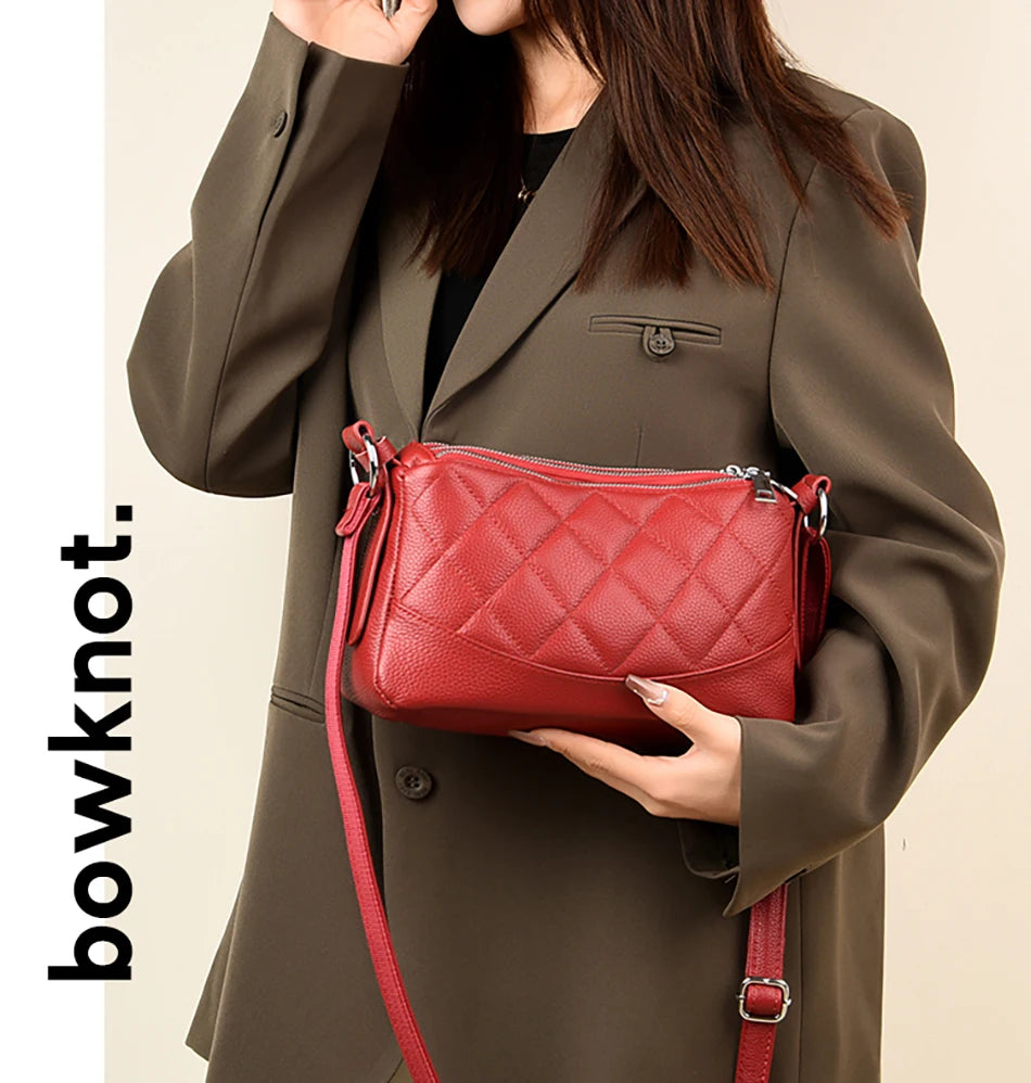 2024 New Women's Shoulder Bag 100% Genuine Leather Female Crossbody Bags Girl Tote Bolsas Three Layer Large Capacity Wallet Sac