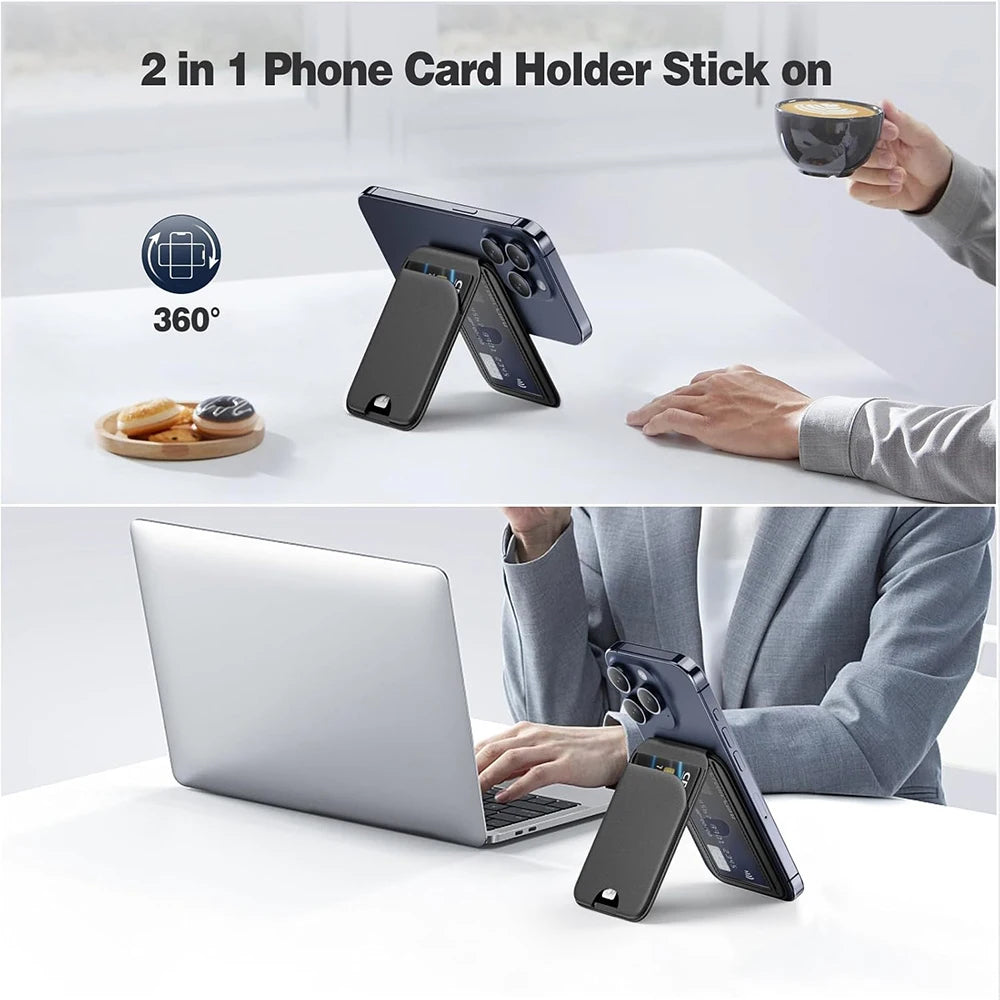 Minisopuru Magnetic Wallet Phone Stand for iPhone16 15 14 12 Lightweight MagSafe Phone Card Stand Leather Magnetic Card Holder