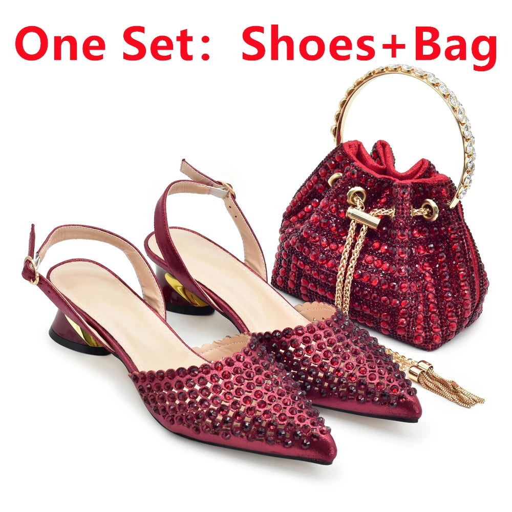Baldauren Women’s Slingback Pumps & Matching Bag Set – Italian Style Crystal Heels for African Party & Wedding (EU 37-43)