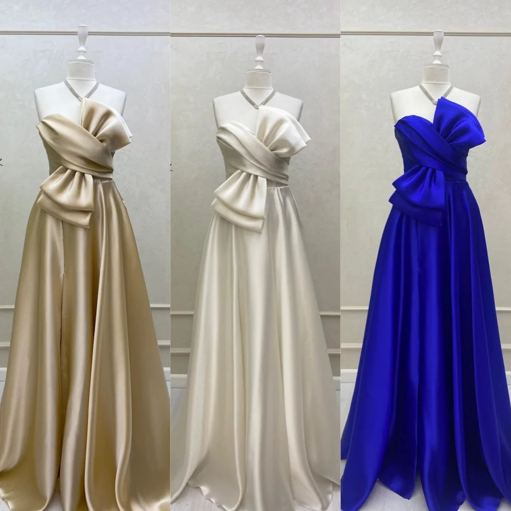 Mila Elegant Strapless Bow Prom Dresses Sleeveless Satin Lace-Up Back Evening Dresses Floor-Length Customized Party Dresses 2025
