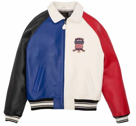 Avirex Colorblocked Men's French Sheepskin Jacket Flight Suit Genuine Leather Leather Jackets US Size Fashion Casual Coat tops