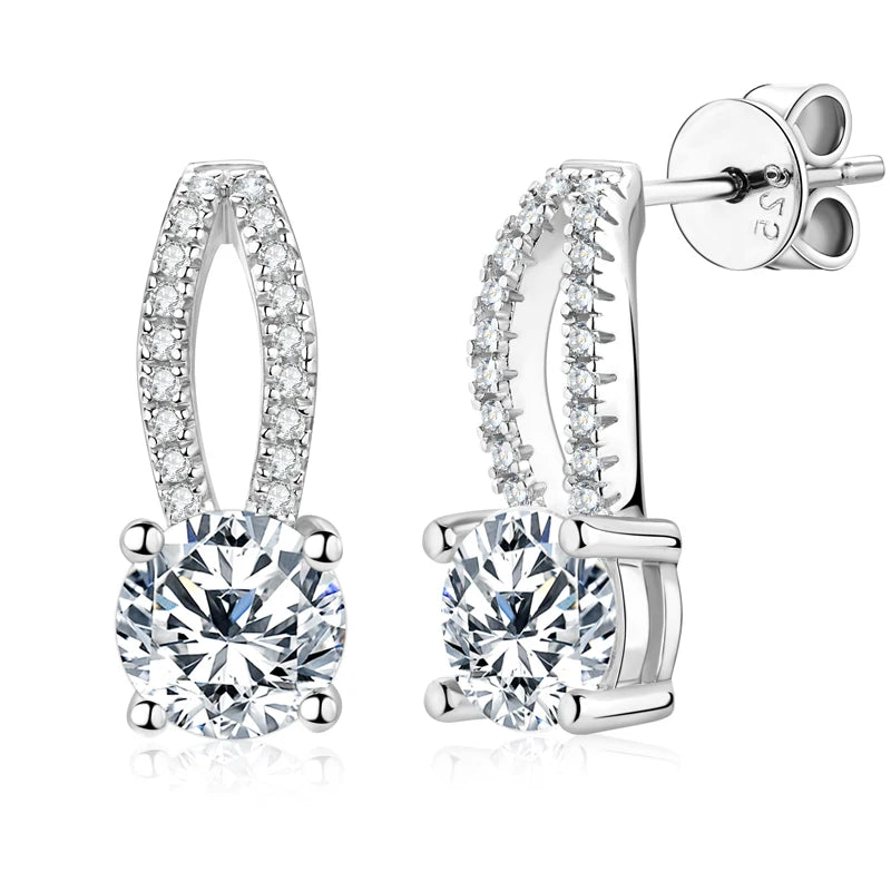 Lnngy pendientes plata 925 Sterling Silver Earring GRA Certified 6.5mm Moissanite Stud Earrings for Women Wedding Party Jewelry