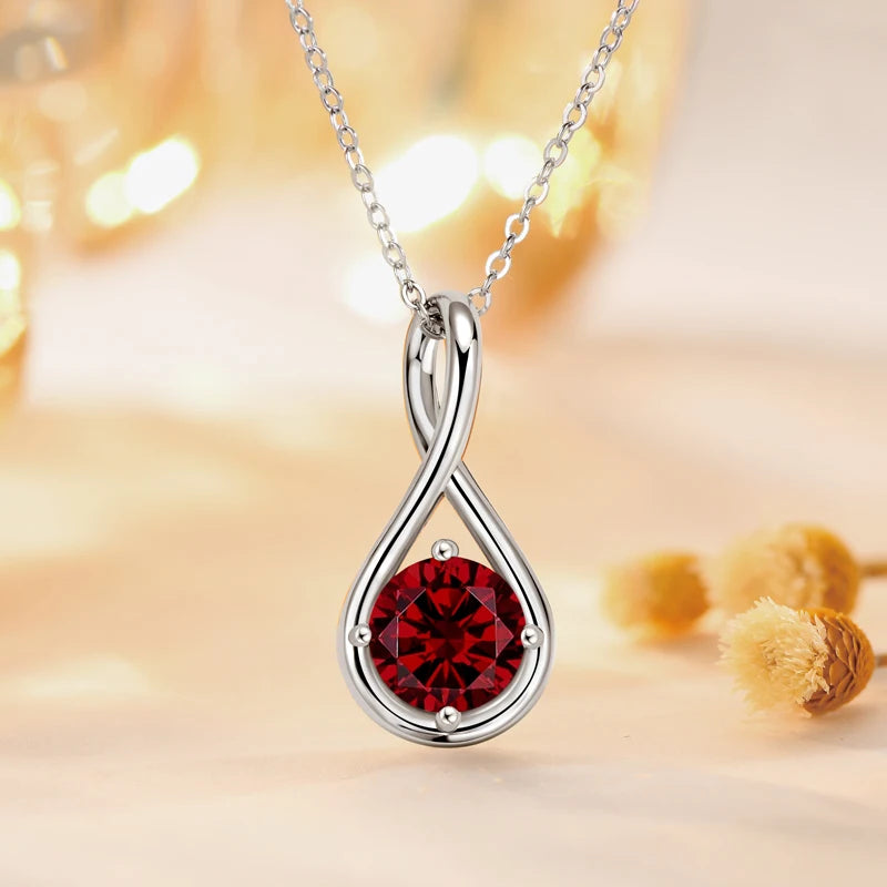 Lnngy Genuine 925 Sterling Silver Infinity Pendant Necklace Colorful Zircon Birthstone Necklaces for Women Jewelry Collar Mujer