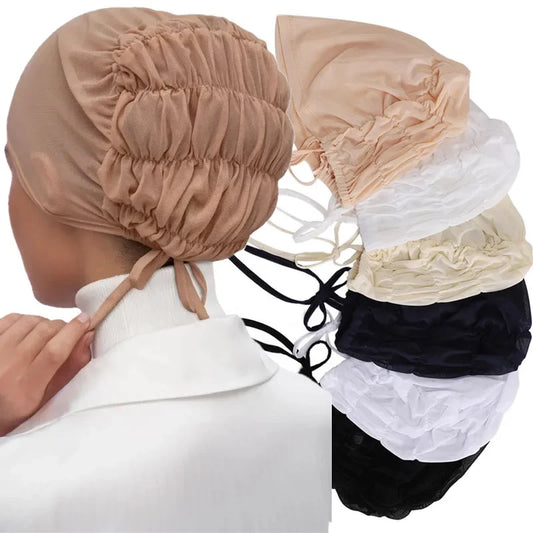 Solid Color Turban Caps for Muslim Women Inner Mesh Hijab Islamic Stretch Underscarf Bonnets Head Wraps Scarves Summer
﻿