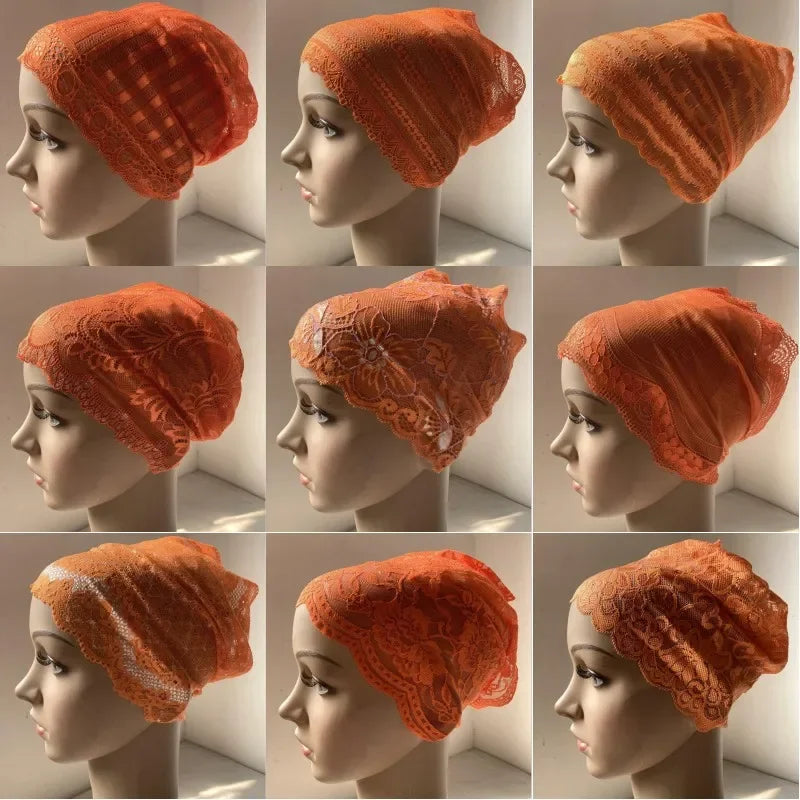 Full Cover Head Inner Cap Flower Lace Muslim Headscarf Islamic Headwear Underscarf Turban Indian Hat Pattern In Random
