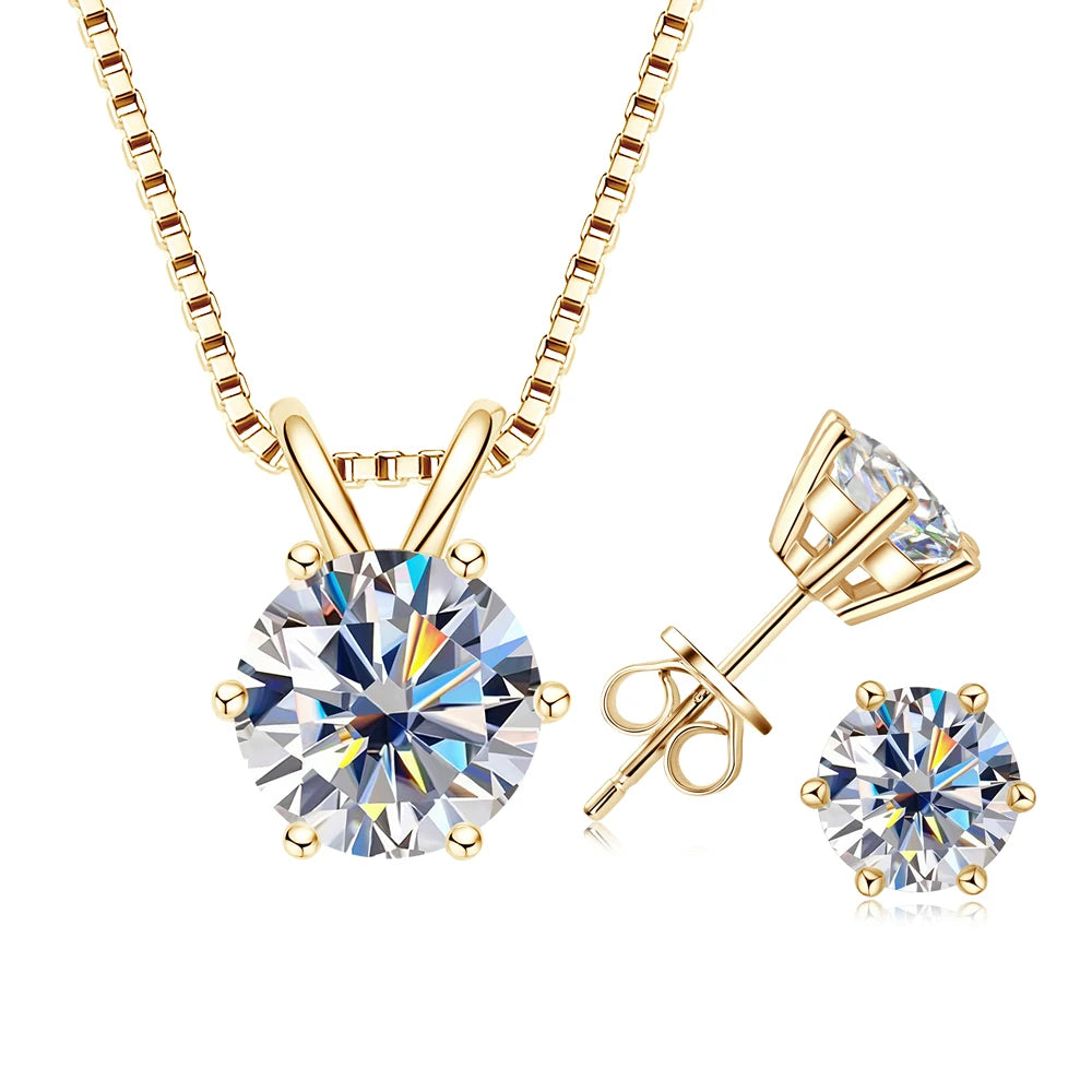 Lnngy 925 Sterling Silver Earring Necklace Certified GRA 0.5ct-3ct Solitaire Moissanite Pendant Necklace Earrings Jewelry Set