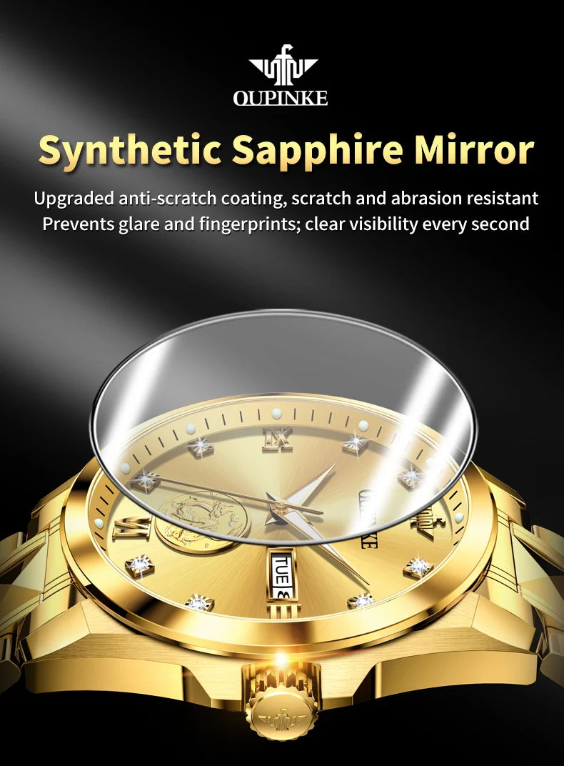 Swiss Certification OUPINKE Automatic Watch for Men Real Gold Real Diamond Sapphire Mirror Tungsten Steel Top Brand Wristwatch