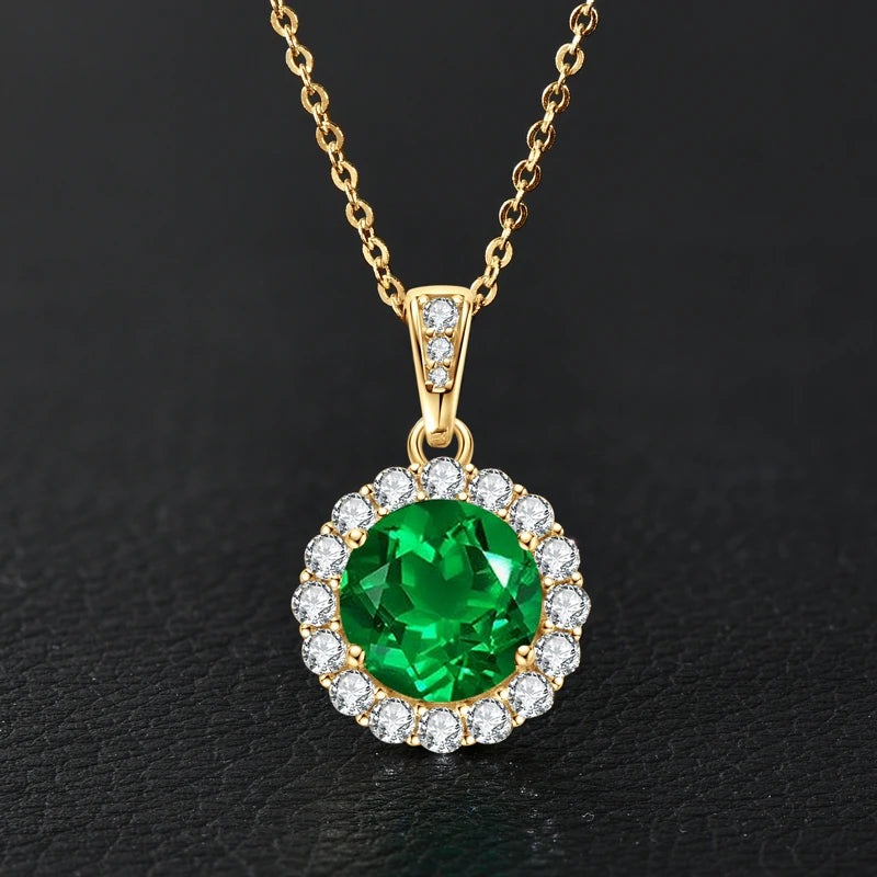 Lnngy Collar Plata 925 Sterling Silver Necklace Pear/Oval/Round Cut Artificial Emerald Pendant Necklaces for Wedding Jewlery