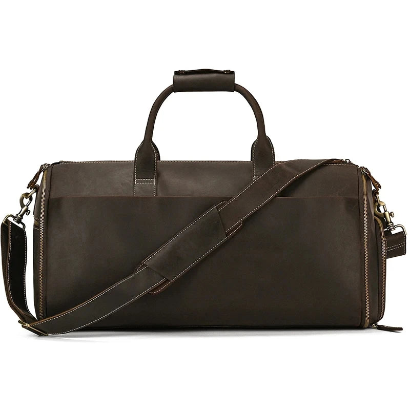 Crazy Horse Leather Folding Suit Bag Man Business Travel Bag With Shoe Pocket Clothes Cover Luggage Duffel Bag Man Bag For Suits