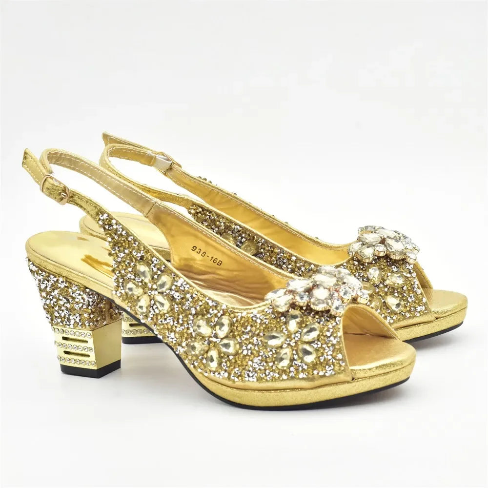 New Arrival Italian Shoes and Bags Matching Set Decorated with Rhinestone Plus Size Shoes Luxury Italian Shoe and Bag Set 2025