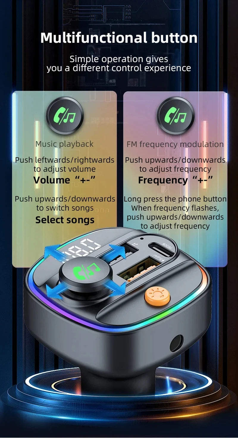 جهاز إرسال FM من شاومي مزود بتقنية البلوتوث 5.3 بدون استخدام اليدين ومشغل MP3 مع محول شحن سريع وملحقات السيارات