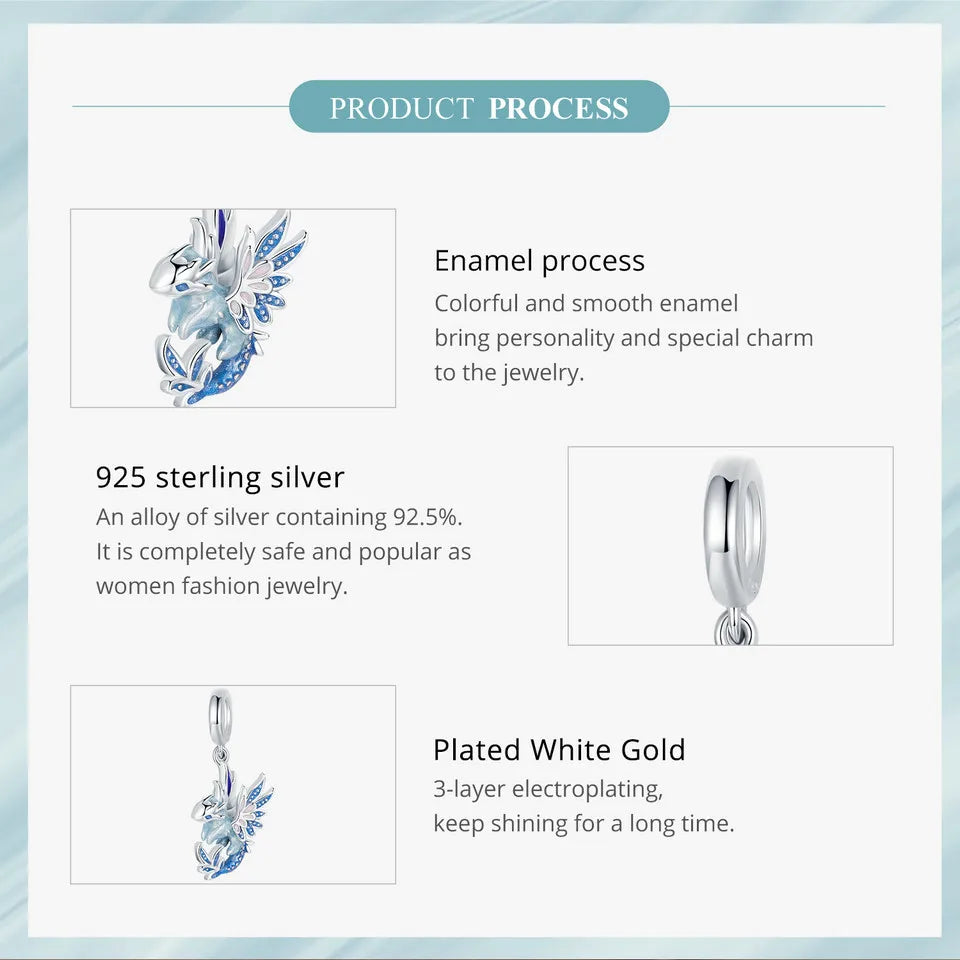 Bamoer  925 Sterling Silver Phoenix Pendant Dragon Charms Enamel Process Plated Platinuma Fit Women DIY Bracelet Fine Jewelry