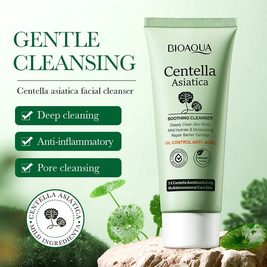 BIOAOUA Nourishing Centella Asiatica Facial Cleanser for Deep Pore Cleansing and Soothing Skin Care 100g