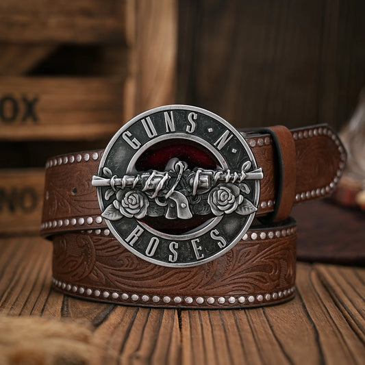 Men - Women - Western Denim - pu leather - Belt - Vintage jeans with floral carved buckle belt