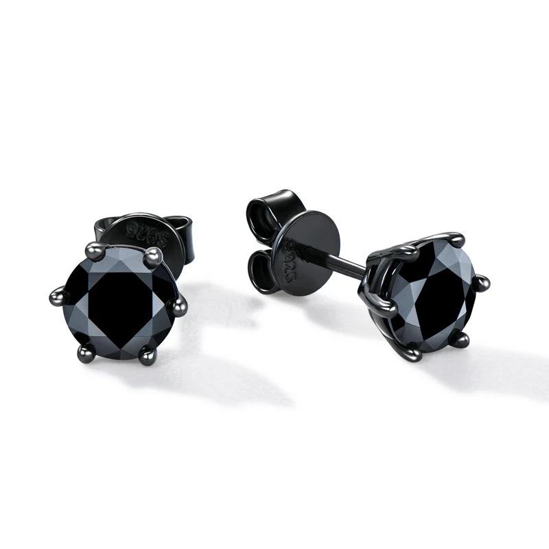 Lnngy Pass Diamond Test 5mm 6.5mm Black Moissanite Stud Earring 925 Sterling Silver 6 Claws Piercing Earrings for Women Men Gift