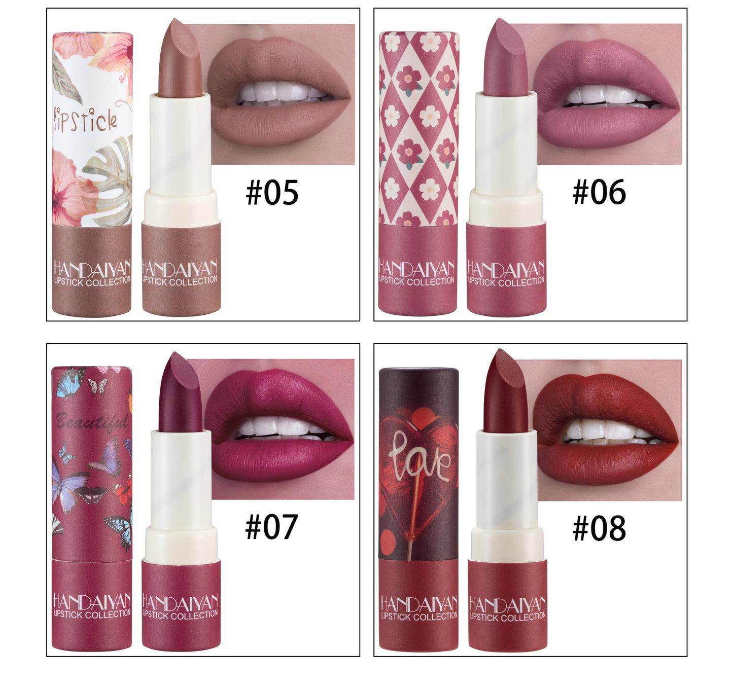 HANDAIYAN velvet texture and is not easy to fade. Naked color lipstick, matte paper tube lipstick