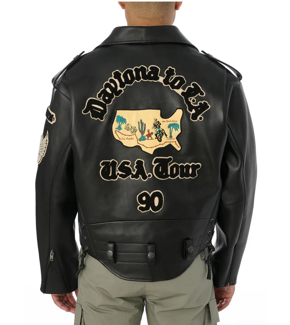AVIREX fall new listing European lambskin jacket men's motorcycle ridingLeather jacket USA TOUR MOTORCYCLE JACKET coat tops