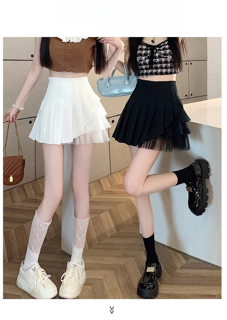 Slimming A-Line  Skirt for ort Women High Waist Pleated Commuter Sle Net Gauze f Body Skirts Fem Faion