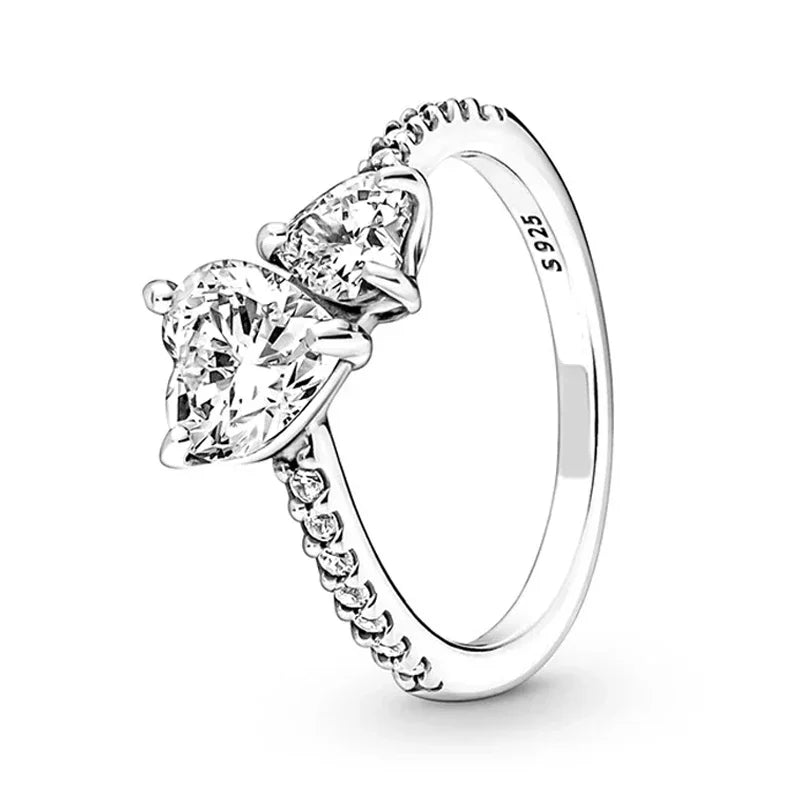 Original 925 Sterling Silver Rings For Women Flower Crown Love Heart Sun Moon Engagement Wedding Pink Bow Ring Luxury Jewelry