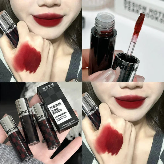 Punk Dark Red Lip Gloss Waterproof Lasting Matte Lipstick Smoky Nude Purple Matte Lipstick Natural Chocolates Lip Tint Makeup