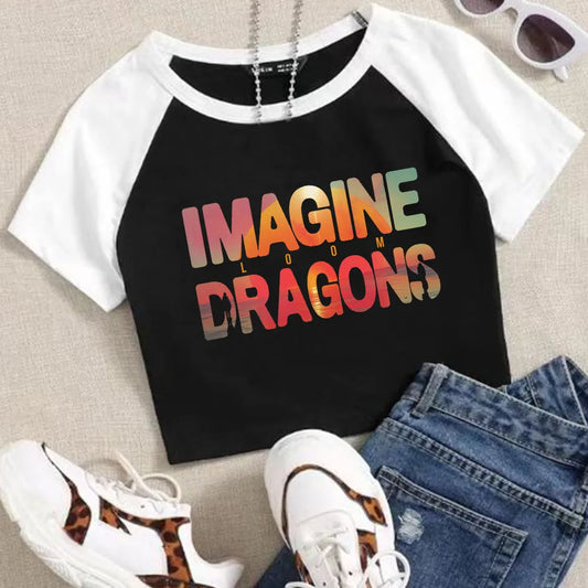 تي شيرت قصير من Imagine Dragons Loom Tour 2025 للنساء والفتيات، برقبة دائرية وأكمام قصيرة، هدية للمعجبين