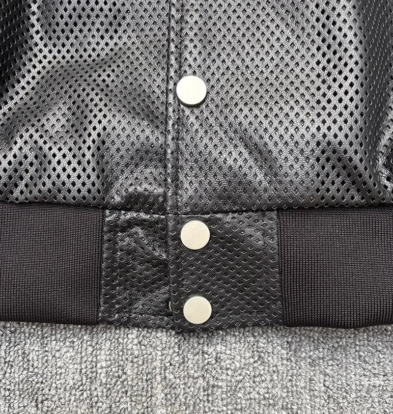 Spring Mens Genuine Leather Coat Breathable Single Breasted Stand Collar Loose Fit Bomber Jacket Real Sheepskin Casual Outerwear
