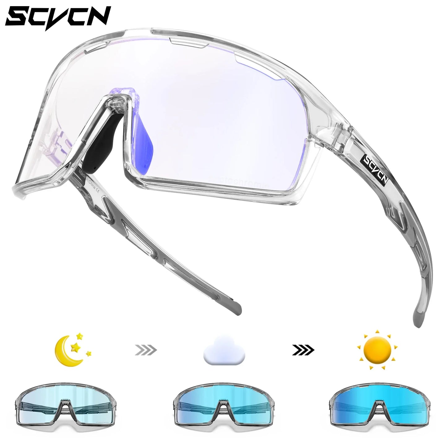 Scvcn Red Photochromic Sunglasses Cycling Blue Outdoor Sports Bike Glasses Man MTB Fishing Glasses Eyewear Bicycle Goggles UV400