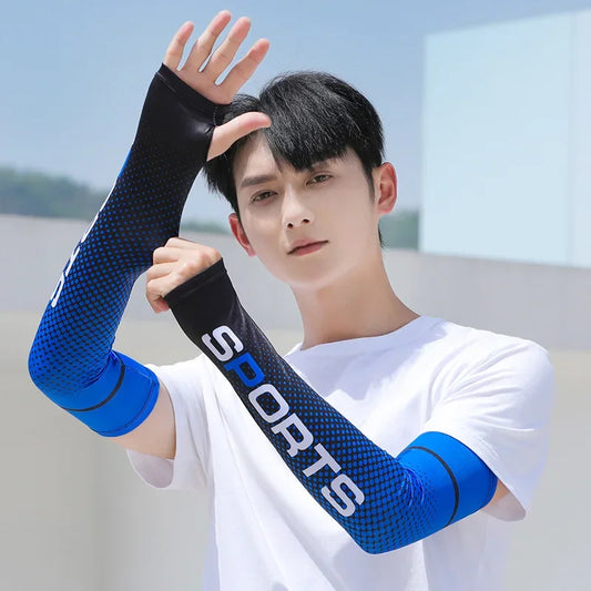 Summer Running Arm Sleeve Ice Silk Cooling Sunscreen Cuff UV Sun Protection Sleeve Anti-Slip Men Women Long Gloves Outdoor Sport