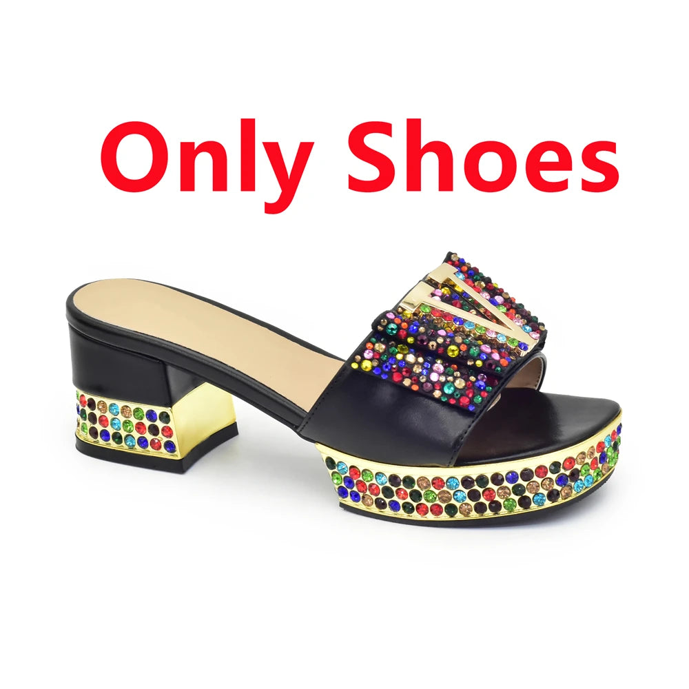Colorful embellished sandal on a white background with 'Only Shoes' text.