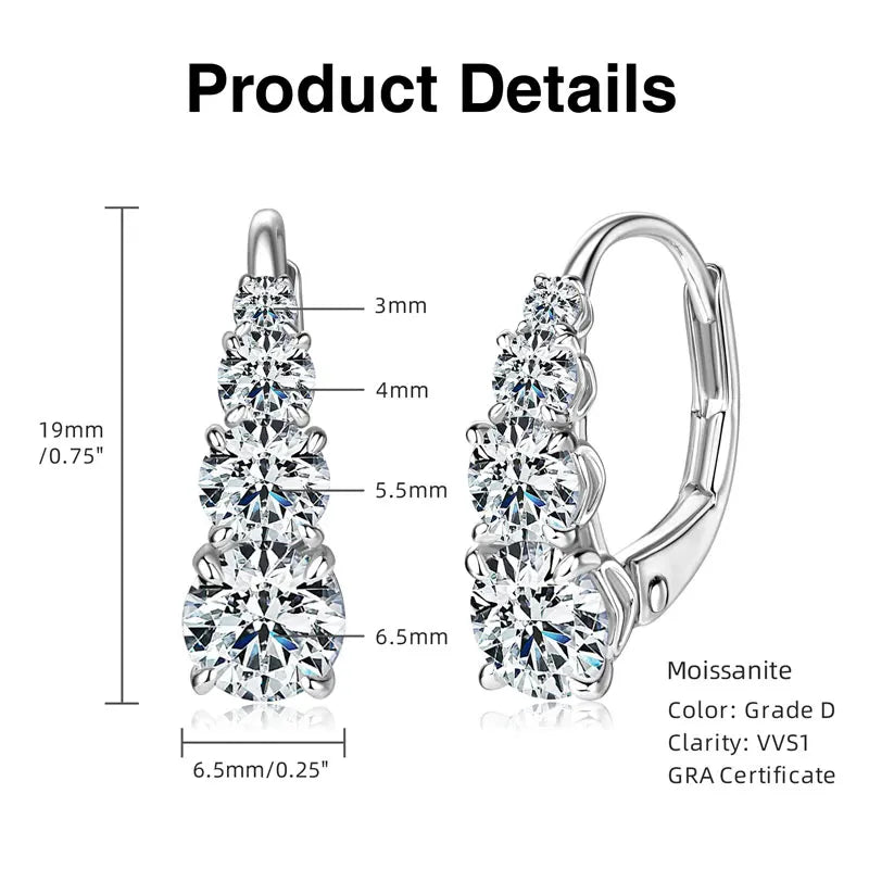 Lnngy Certified Moissanite Hoop Earrings 925 Sterling Silver 4 Stone Circle Earring For Women Ear Jewelry Pendientes Oorbellen