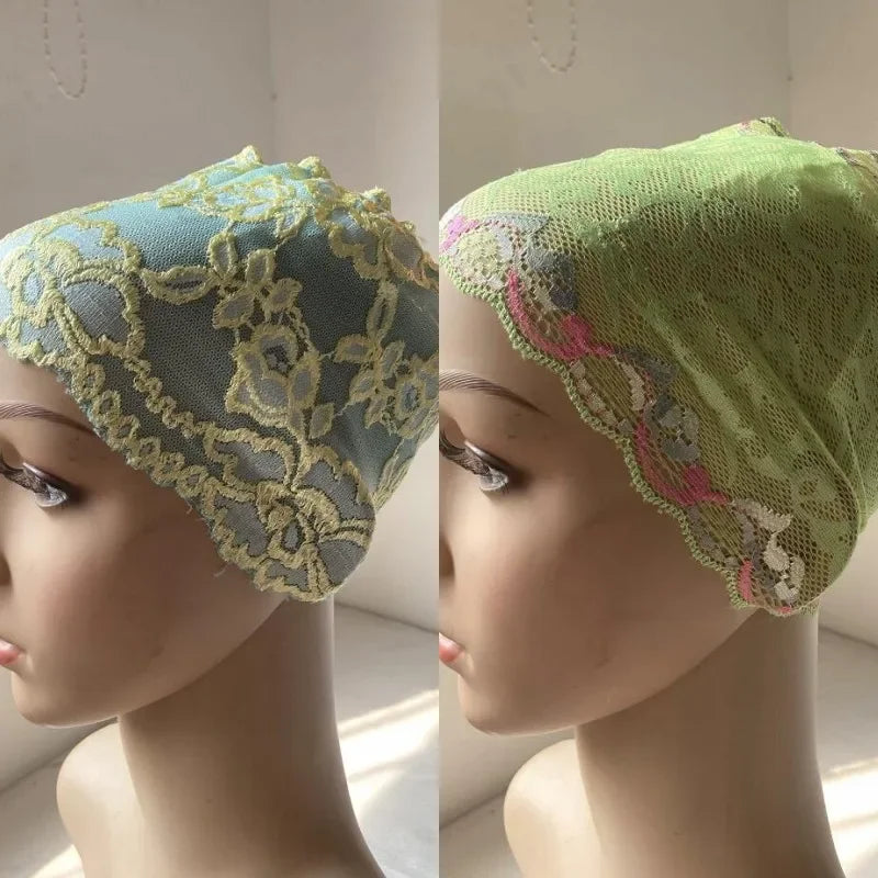 Full Cover Head Inner Cap Flower Lace Muslim Headscarf Islamic Headwear Underscarf Turban Indian Hat Pattern In Random