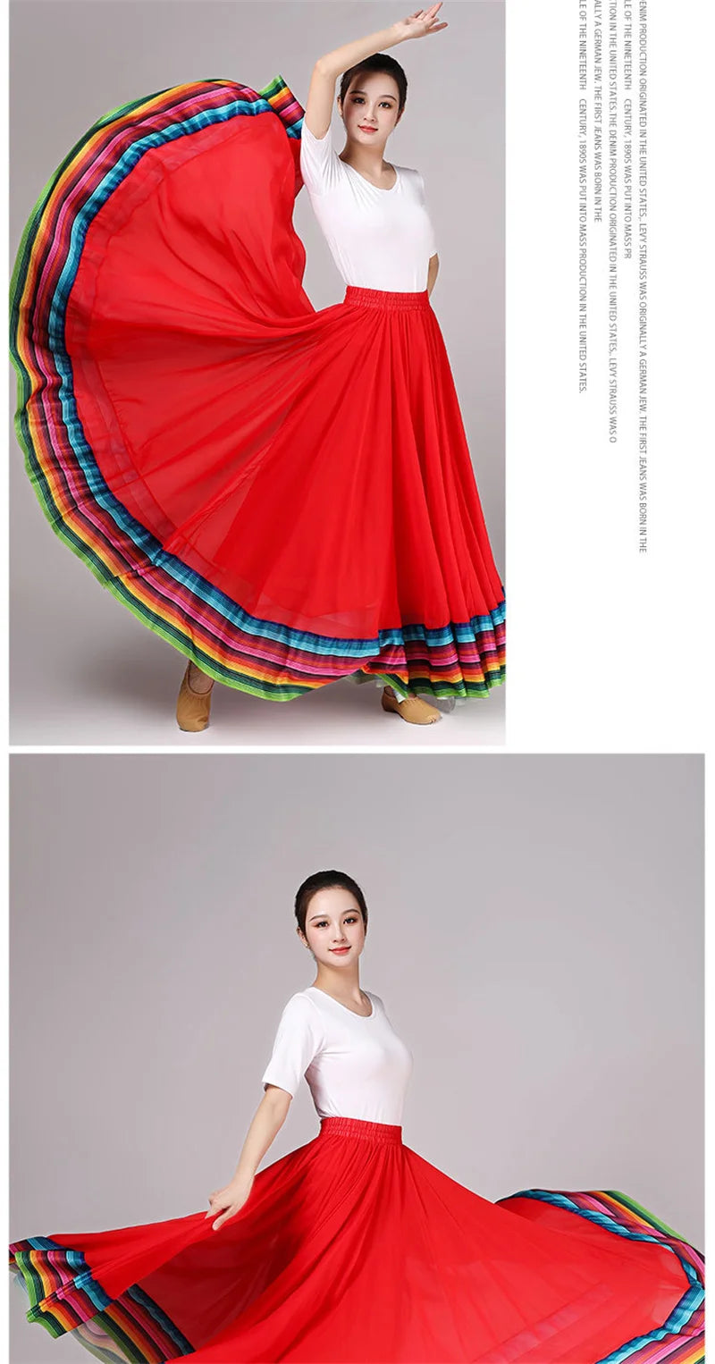 Streetwear Elegant Dance Performance Skirt Women Chiffon Skirts Rainbow-edge Elastic-Waist 720-Degrees Square Danc Maxi Skirts