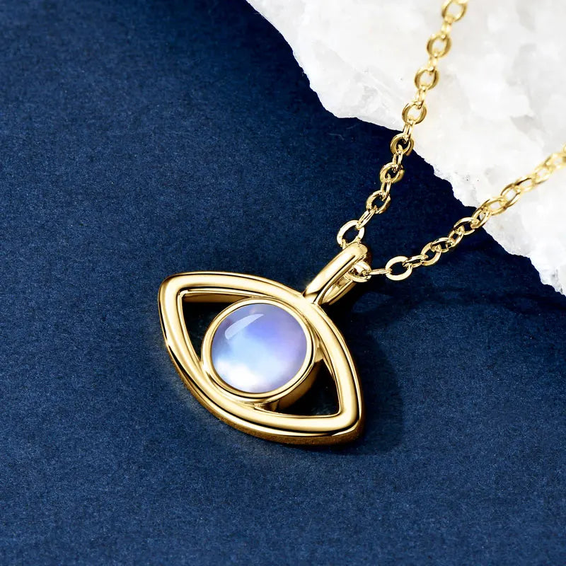 Lnngy Collier Argent 925 Sterling Silver Clavicle Necklace Round Moonstone Artificial Gemstone Pendant Necklaces For Women Gift