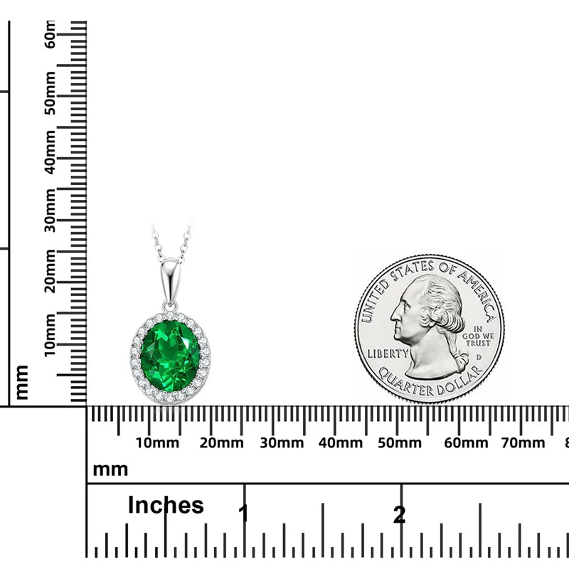 Lnngy Collar Plata 925 Sterling Silver Necklace Pear/Oval/Round Cut Artificial Emerald Pendant Necklaces for Wedding Jewlery