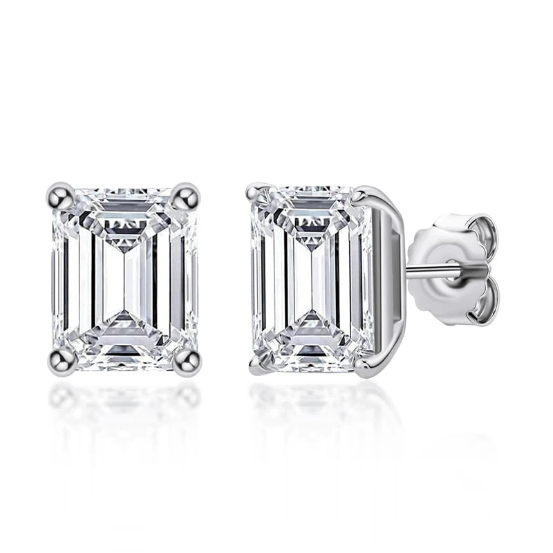 Lnngy Trendy Emerald Cut Cubic Zircon Stud Earring for Women pendientes plata 925 Sterling Silver Earrings Wedding Jewelry Gift