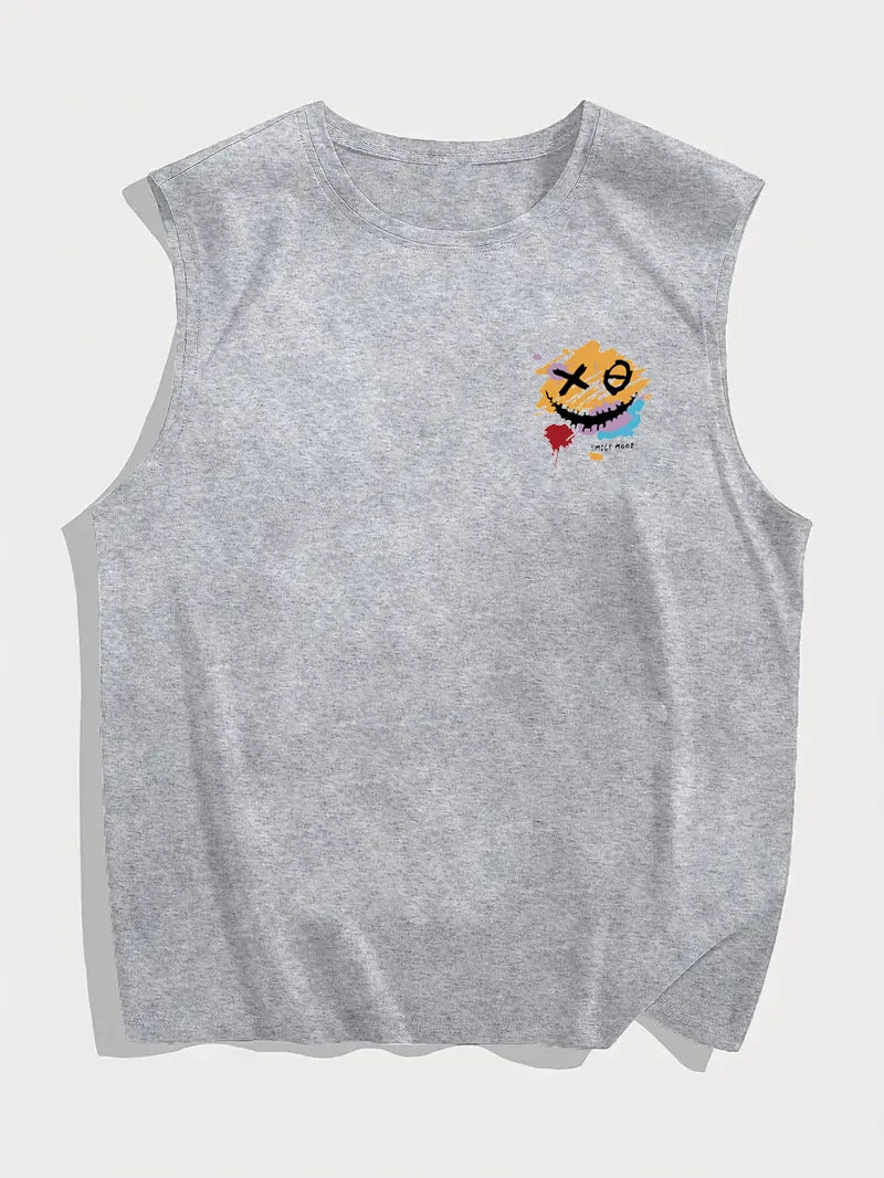 😄 Men’s Summer Sleeveless Vest,XO Smiling Face Print | Loose Fit | Comfortable & Breathable | Casual & Travel