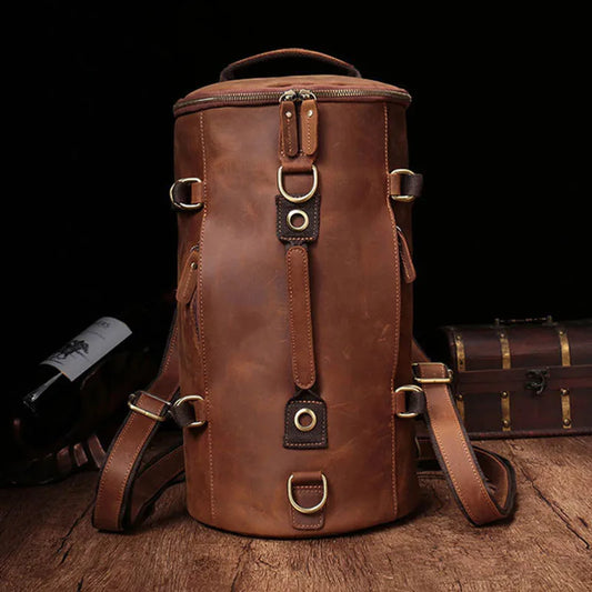 Luufan Unique Design Leather Backpack For Men Vintage Crazy Horse Leather Bucket Daypack Large Male Travel Bag Male Backpacks