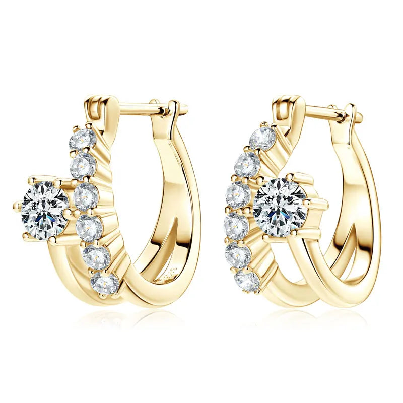 Lnngy Sparkling 4MM&2MM Moissanite Earring Original 925 Sterling Silver Hoop Earrings For Women Girls Korean INS Jewelry Gifts