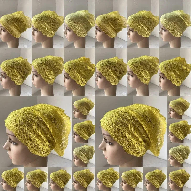 Full Cover Head Inner Cap Flower Lace Muslim Headscarf Islamic Headwear Underscarf Turban Indian Hat Pattern In Random