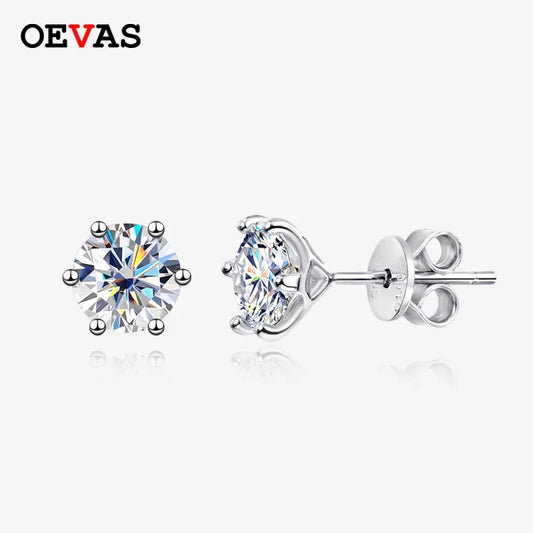 925 Sterling Silver Moissanite Diamond Stud Earrings for Women – 0.2 to 2 Carat D Color, White Gold Finish