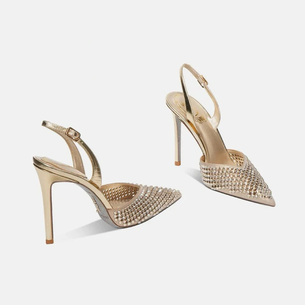 Luxury Rhinestones Sequined Buckle Women Pumps Elegant Pointed toe Slingbacks Stiletto High heels Spring Summer Fashion Shoes