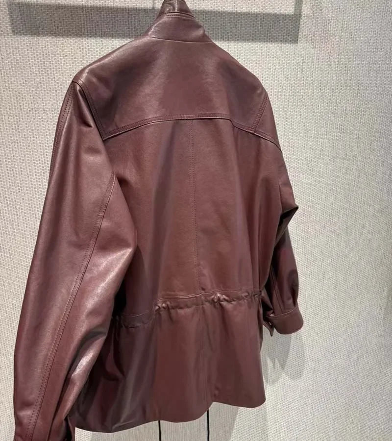 Real Sheepskin Coat Spring And Autumn Women Regular Length Pleating Design High Quality Outerwear Female Genuine Leather Jacket