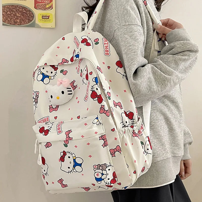 2024 Sanrio Cute Kuromi Melody Cinnamoroll Large Capacity Backpack Boys Girls Cartoon Hello Kitty Kawaii Canvas Schoolbag