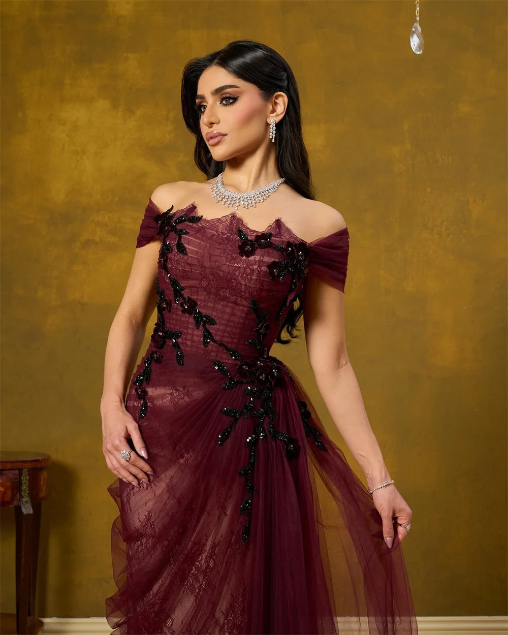 Mila Red Off the Shoulder A-Line Party Dresses Tulle Lace Embroidery Prom Dresses Floor-Length Evening Dresses Customized 2025