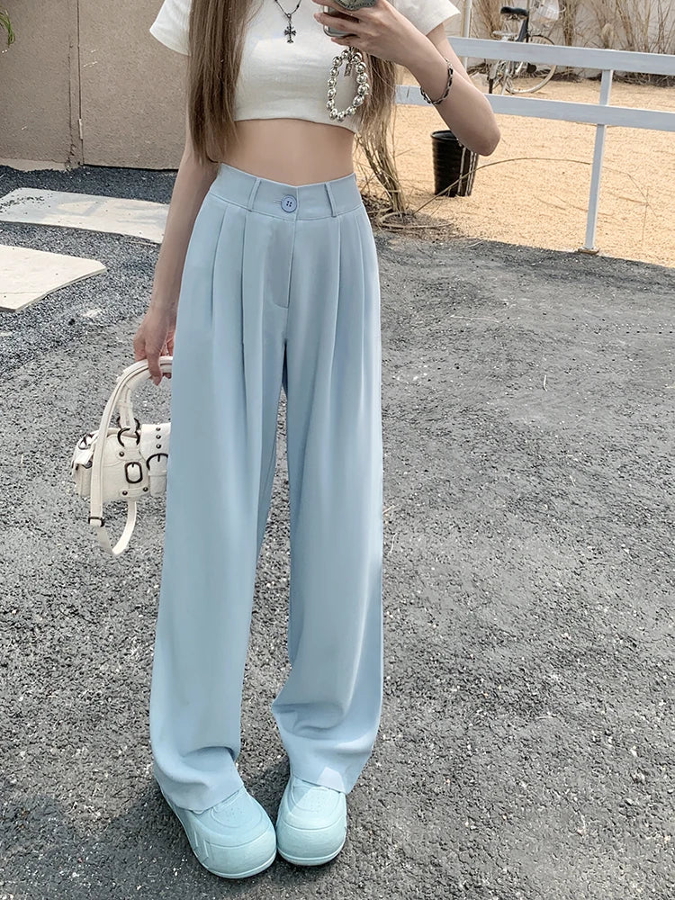 plus Size Women's Casual Wide Leg Pants High Waist Slimming Trousers Versatile Spring Faion Korean Sle Commute Pants