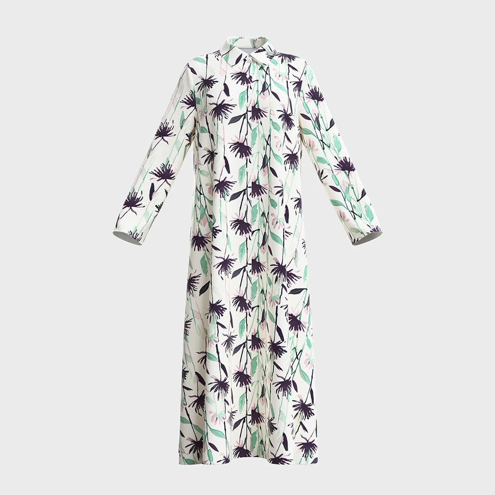 Rafiah Women's Arabian Dress Summer Fashion Basics Button Patchworkr Long Sleeve Crew Neck Midi A-Line Long Casual Dress
