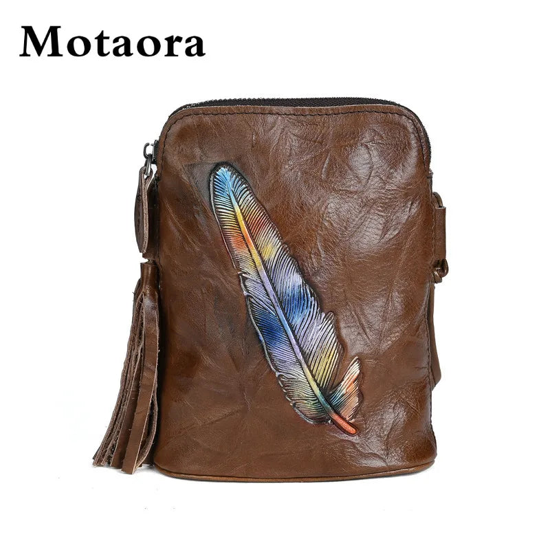 MOTAORA Women's Leather Crossbody Bag Retro Genuine Cowhide Phone Purse Small Soft Shoulder Bag Versatile Mobile Pouch 2025 NEW
