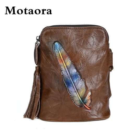 MOTAORA Women's Leather Crossbody Bag Retro Genuine Cowhide Phone Purse Small Soft Shoulder Bag Versatile Mobile Pouch 2025 NEW