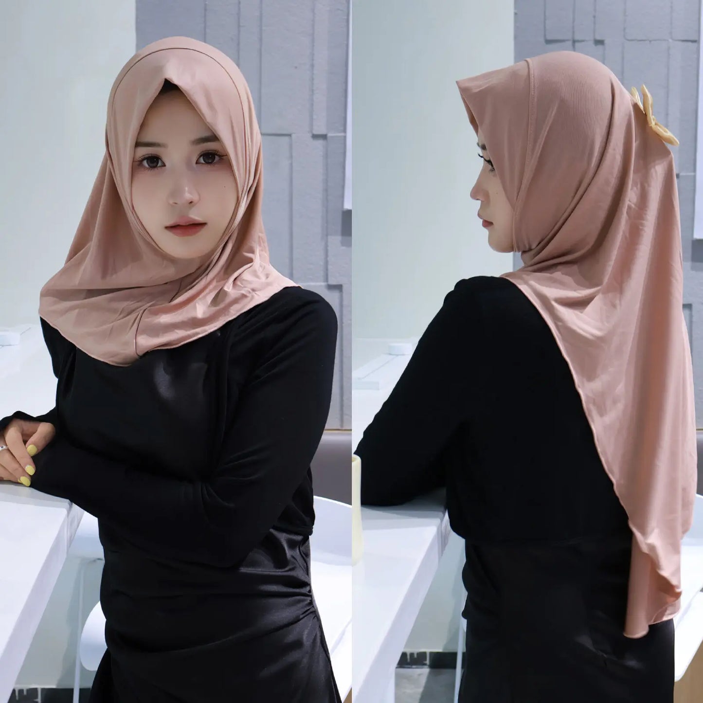 Muslim Elegant Girls Instant Hijab with Bowknot Islamic Women Turban Full Cover Scarves Shawl Arab One Piece Amira Head Wraps
